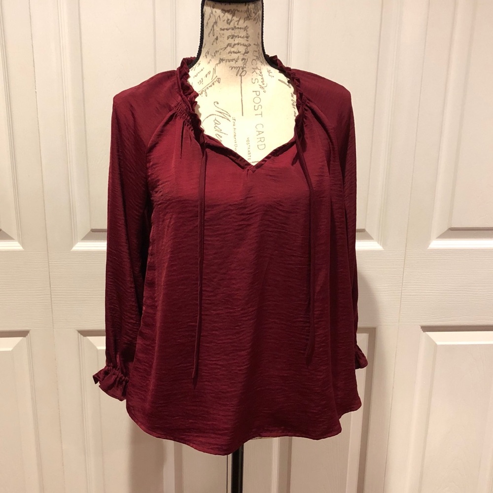 Old Navy Burgundy Satin Ruffle Top NWOT